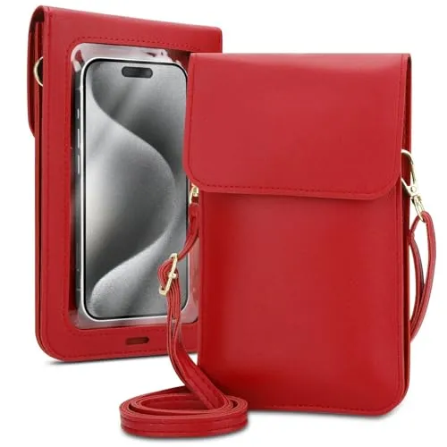 Cadorabo Handytasche zum Umhängen kompatibel mit Sony Xperia 1 VI-kleine Handtasche mit Handyfach und Sichtfenster, Handy Umhängetasche Mini für Xperia 1 VI, 2 Fächer, PULeder, Damen, ROT