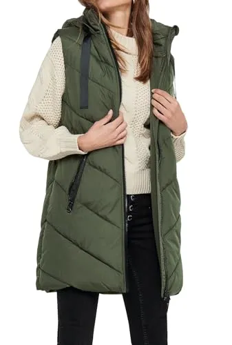 JdY Damen Jdyskylar Padded Hood Waistcoat - Lange gesteppte Weste mit Stehkragen und Kapuze, ideal für stilvolle Lagenlooks in Forest Night
