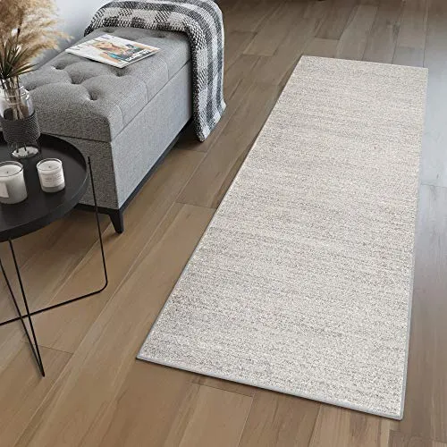 TAPISO Sari Teppich Läufer Flur Hellgrau 60 x 160 cm – Modern und Rutschfest - Vielseitiger Teppichläufer für Flur und Wohnzimmer, mit rutschfester Unterseite für Sicherheit. Pflegeleicht und sorgt für ein angenehmes Ambiente in jedem Raum.