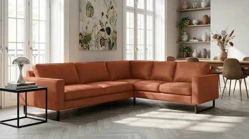 Home affaire Ecksofa Pinto, XXL, 250/290 cm, langer Schenkel, Ottomane, Cord, Chenille, Lederoptik, mit Keder, Metallfüße, Wellenunterfederung