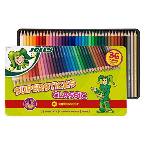JOLLY SUPERSTICKS CLASSIC KINDERFEST Buntstifte farbsortiert, 36 St. - Schreibutensilien, 36 farbenfrohe Buntstifte, bruchsicher und ideal für kreative Kinderprojekte.
