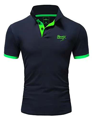 REPUBLIX Herren Poloshirt Basic Kontrast Stickerei Kragen Kurzarm Polohemd T-Shirt R-0056 Navy/Grün L