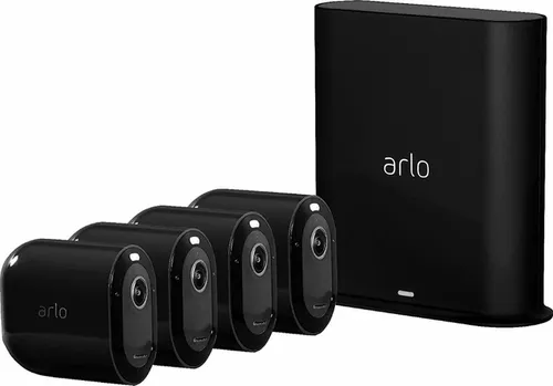 Arlo Pro 3 Wire-Free Security Camera System - Überwachungskameras mit 4 drahtlosen Kameras für umfassende Sicherheit, hochauflösende Videoqualität und einfache Installation für Ihr Zuhause.