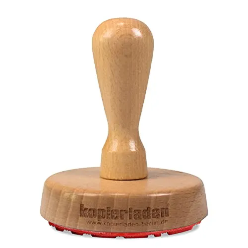 Personalisierbarer runder Holzstempel Ø 70mm mit eigenem Text und Logo - Stempel aus Holz selbst gestalten - optional mit Stempelkissen