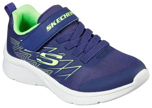 Skechers Jungen Microspec Texlor Sneaker - Navy Textile Lime Silver Trim, 28 EU - Sneaker für Jungen mit leichtem Design, flexibler Gummisohle und praktischem Slip-on-Stil für einfaches An- und Ausziehen.