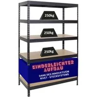 PROREGAL Schwerlastregal Rivet 180x120x60cm - Lagerregal mit innovativem Stecksystem, hohe Traglast von 250kg pro Ebene, ideal für Werkstätten und Garagen, schneller Aufbau in nur 15-20 Minuten.