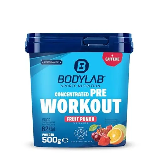 Bodylab24 Concentrated Pre Workout Fruchtmix 500g - Aminosäure Beta-Alanin, leistungsstarker Booster mit Koffein und Kreatin für mehr Energie und Fokus vor dem Training