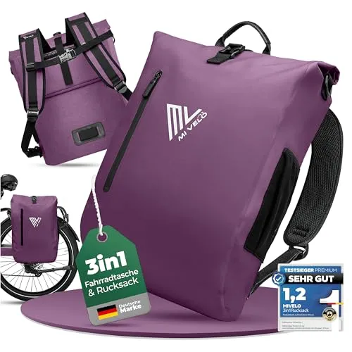 MIVELO 3 in 1 Fahrradtasche - Rucksack - Schultertasche - Wasserdichte 100% PVC-freie Fahrradtasche mit gepolstertem Laptopfach, ideal für den täglichen Gebrauch und ausgedehnte Touren.