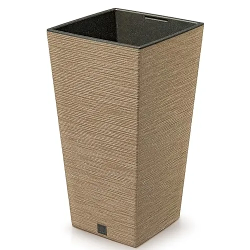 Annastore Pflanzsäule aus Kunststoff H 38 cm inkl. Innentopf - wetterfest und witterungsbeständig - Pflanzgefäß Kunststoff - Pflanzkübel für Außen - Quadratisch Ø 20 cm/H 38 cm, Farbe eco-Natur
