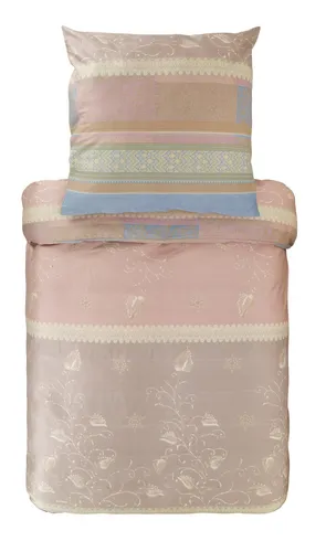 Bassetti Mako Satin Bettwäsche Bernina V6 155 x 220 cm in Rose Beige - Elegante Bettwäsche aus hochwertigem Baumwollsatin, mit geometrischem Muster und praktischem Reißverschluss. Ideal für stilvolle Schlafzimmergestaltung.