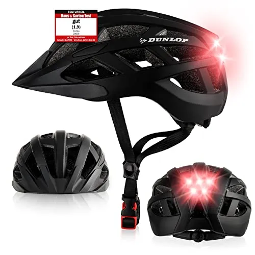 Dunlop Sports Fahrradhelm mit Licht - Ultraleichter Sicherheitshelm für Damen, Herren und Kinder - Fahrradhelme mit wiederaufladbarem Rücklicht für optimale Sichtbarkeit im Straßenverkehr und Insektennetz für zusätzlichen Schutz. Ideal für sicheres Fahren!