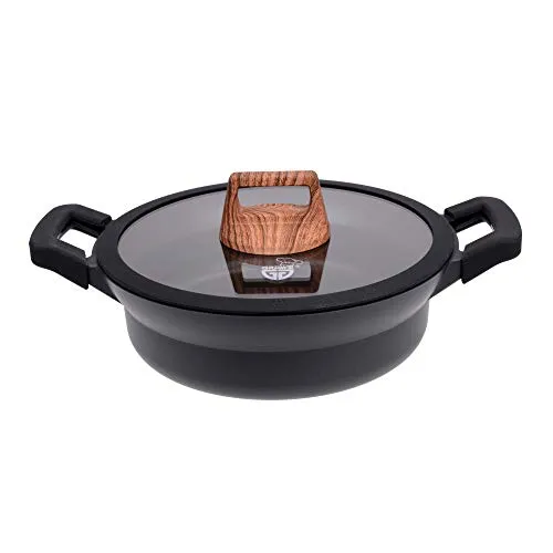 GRÄWE Servierpfanne 24 cm mit Glasdeckel - Pfanne mit 3-facher GREBLON C3 Antihaft-Beschichtung, hitzebeständig bis 380 °C, ideal für alle Herdarten und perfekt zum Servieren.