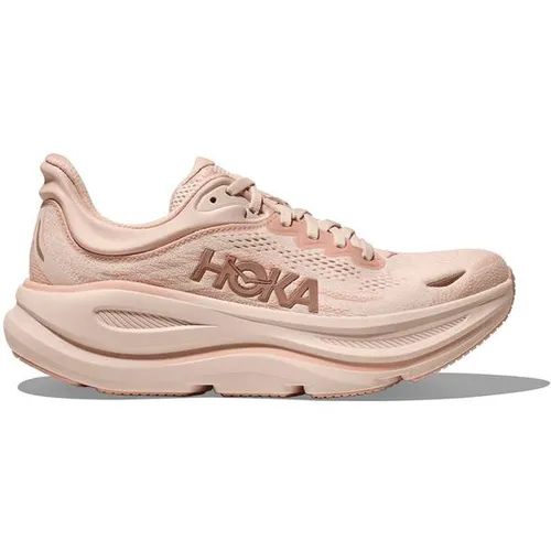 Hoka One One BONDI 9 Laufschuh - Hochdämpfend in Rosa, Größe 42,5 EU - Laufschuhe mit extrem hoher Dämpfung für maximalen Komfort beim Laufen. Atmungsaktives Obermaterial und leicht profiliertes Gummi-Laufsohlenmaterial sorgen für optimale Performance.