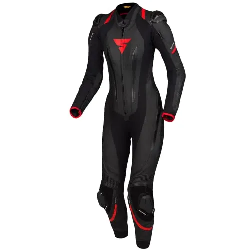 SHIMA Miura RS Damen 1-Teiler Motorrad Lederkombi, schwarz-rot, Größe 42 - Motorradkombis mit hochwertigem Leder, großflächigen Lederperforationen und 3D Mesh-Einsätzen für besten Komfort und Atmungsaktivität.