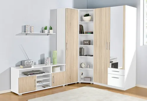 Jugendzimmer-Set PRIESS, weiß - 2-trg. Kleiderschrank & mehr - Stylisches Jugendzimmer-Set aus Holzwerkstoff mit pflegeleichter Oberfläche. Inklusive 2-trg. Kleiderschrank, Regalelement und Sideboard für optimalen Stauraum und Ordnung.