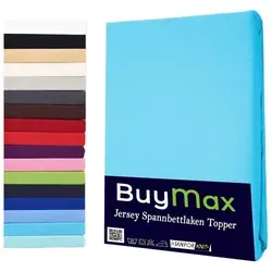 Buymax Spannbettlaken Topper, Spannbetttuch für Topper bis 12 cm Höhe, 100% Baumwolle Jersey, Jersey, Gummizug: Rundumgummi, (1 Stück), Pflegeleicht und Atmungsaktiv, in Verschiedenen Farben und Größen blau 200 cm x 200 cm