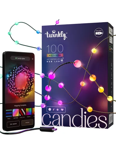 Candies - 100 Pearl-shaped RGB LEDs Green Wire USB-C - Sonstige Wanddekoration mit 100 RGB LED Perlen für stimmungsvolle Beleuchtung, perfekt für kreative Raumgestaltungen.