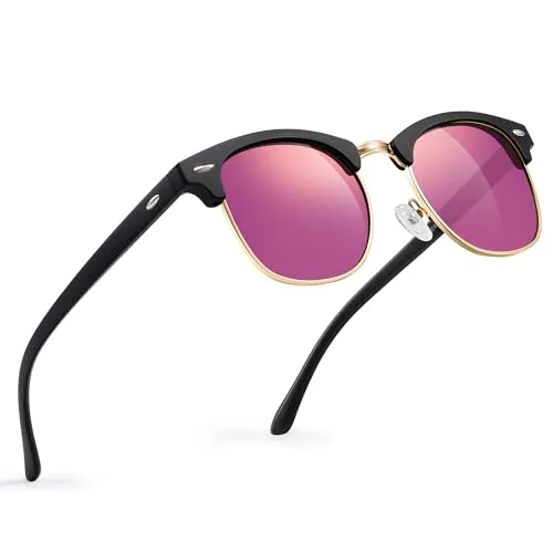 Glapeame Polarisierte-Sonnenbrille-Herren-Halbrahmen-Sonnenbrillen-Damen-Sunglasses-Men-Women-Sonnenbrille-Schwarz-UV400 Schutz-Retro-für Outdoor-Camping-Reise,9