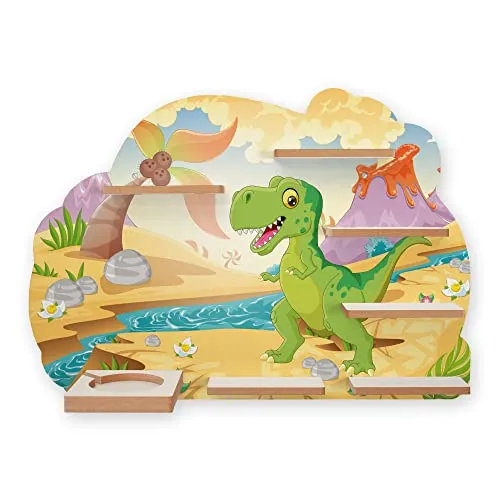 Regal „Little Dino“ für Toniebox und Tonies - Bezauberndes Kinderzimmerregal aus strapazierfähigem MDF mit 40 Metallplättchen für sichere Befestigung der Tonie-Figuren; ideal für Ordnung und Übersicht im Kinderzimmer.