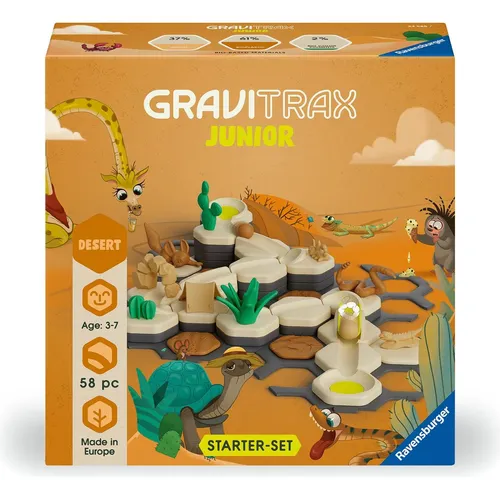 Ravensburger GraviTrax Junior Starter-Set S Desert - Kugelbahn-Bausatz für kreative Köpfe ab 3 Jahren, fördert das logische Denken und die Motorik, Made in Europe, mit zahlreichen Bauelementen für unendlichen Spielspaß.