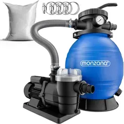 Sandfilteranlage SF96K 9600 L/h mit Vorfilter und Filterglas - Effiziente Sandfilteranlage für glasklares Poolwasser! Mit leistungsstarker Pumpe, großem Tankvolumen und umweltfreundlichem Filterglas für langanhaltende Hygiene. Ideal für Pools mit bis zu 20 kg Filtersand.