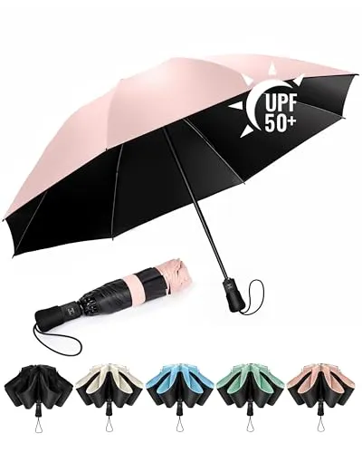 Chakipee Kompakter Reise Regenschirm Groß Sturmfest – Automatik Taschenschirm Tragbarer UV-Schirm für Damen und Herren, 210T Beschichtung 106 cm Spannweite 8 Rippen Taschenschirme Rosa