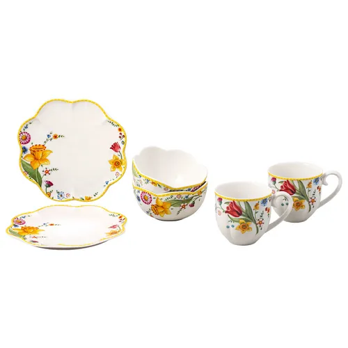 Villeroy & Boch Spring Awakening Frühstücksset für 2 Personen - Kombiservice aus feinstem Porzellan, ideal für eine fröhliche Ostern und perfekte für eine stilvolle Kaffee-Pause. Mikrowellensicher und langlebig.