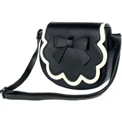 Banned Retro Handtasche Rocco schwarz/weiß - Stylische Handtasche Rocco von Banned Retro für Frauen, mit verstellbarem Schultergurt und 3 Innenfächern, ideal für Rockabilly-Looks und besondere Anlässe.