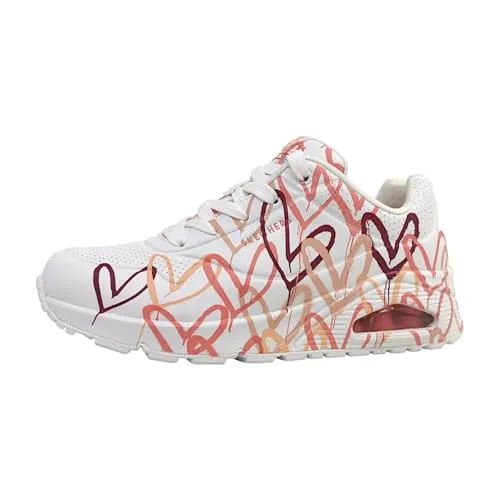 Skechers Uno Spread The Love W 155507 - Sneaker mit einzigartigem Design von James Goldcrown, Herzen-Motiv, ideal für einen künstlerischen Akzent in Ihrer Garderobe, bequem mit 3-5 cm Absatzhöhe.