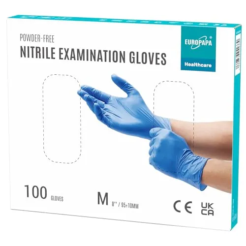 EUROPAPA® 100x Nitrilhandschuhe Einweghandschuhe Einmalhandschuhe Untersuchungshandschuhe Nitril Handschuhe puderfrei ohne Latex unsteril latexfrei disposible gloves (M, Ocean Blau)
