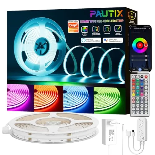 PAUTIX COB LED Streifen RGB 10M,Dimmbares 24V RGB LED Strip Light Selbstklebend,WIFI Funktioniert mit Alexa/Google Assistant/Tuya Farbe Wechselndes LED Band für Spielzimmer,Party DIY Dekoration