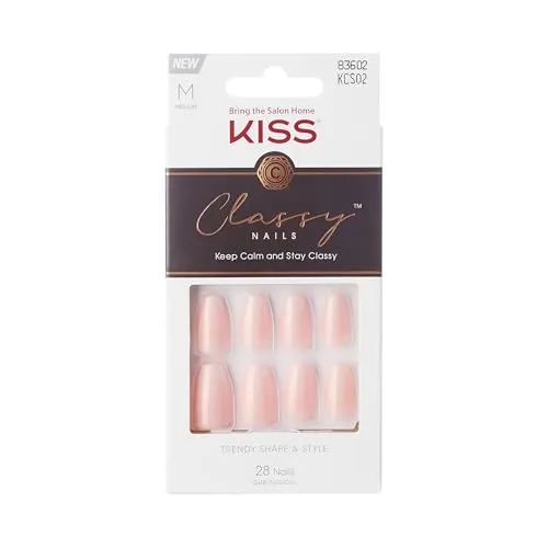 KISS Classy Press-On Nägel "Cozy Meets Cute" nude medium Mandel Coffin Form - 28 Press On Kunst-Nägel zum Aufkleben DIY, 2g Nagelkleber, 1 Maniküre-Stäbchen, 1 Mini-Feile