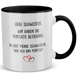 22Feels Tasse Schwester Geschenk Geburtstag Weihnachten Geschwister Mädchen Frauen, Keramik, Made in Germany, Spülmaschinenfest, Zweifarbig schwarz|weiß