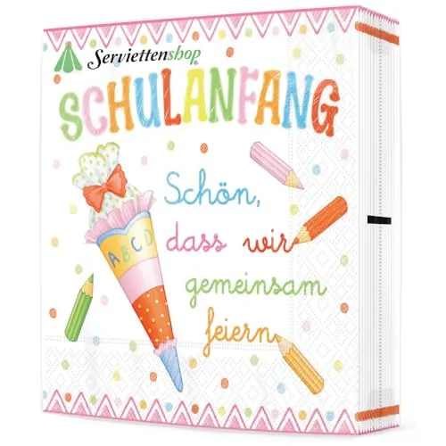 Servietten Einschulung Mädchen rosa pastell als Tischdeko Deko Schuleinführung Schule mit Zuckertüte und ABC. Deko Schulanfang Mädchen Schulkind 2024 mit Spruch 33x33cm 20