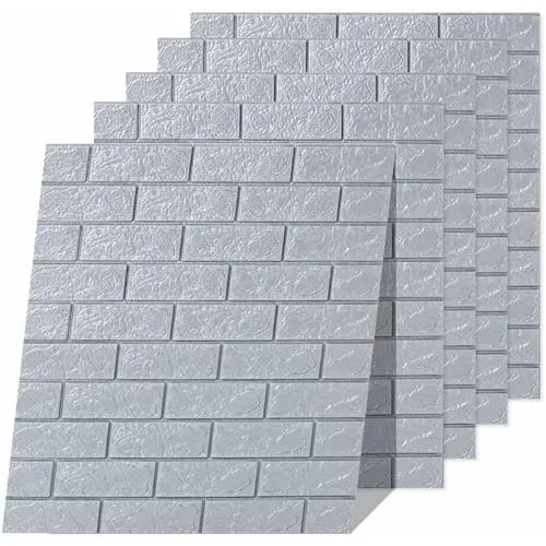 Euro Tische 5x 3D Wandpaneele selbstklebend – Tapete in Steinoptik für Wandgestaltung – wasserfeste Fliesenaufkleber für Schlafzimmer, Badezimmer, Küche & mehr – 5 Stück Grau (70x77 cm)