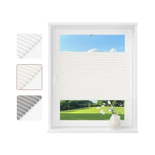 WOLTU Plissee Faltrollo Creme 120x130cm ohne Bohren - Plissees für Fenster & Tür, lichtdurchlässig mit optimalem Sichtschutz, schnelle Montage ohne Bohren, ideal für Mietwohnungen.