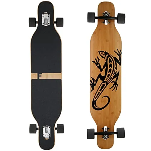 FunTomia Longboard mit 3 Flex Stufen - Cruiser Komplettboard für jeden Fahrstil - Longboard mit 3 Flexstufen für individuelles Fahrvergnügen. Ideal für Cruising und Tricks, bietet es eine hochwertige Bambus-Ahornholz-Konstruktion und hervorragende Kontrolle.