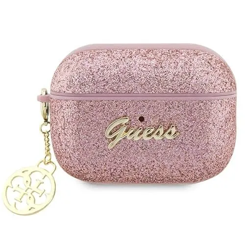 Guess GUAP2GLGSHP Hülle für AirPods Pro 2 - Rosa Glitter Flake - Audio-Zubehör mit funkelndem Glitter-Flake-Design und strapazierfähigem PU-Material für optimalen Schutz und Stil.