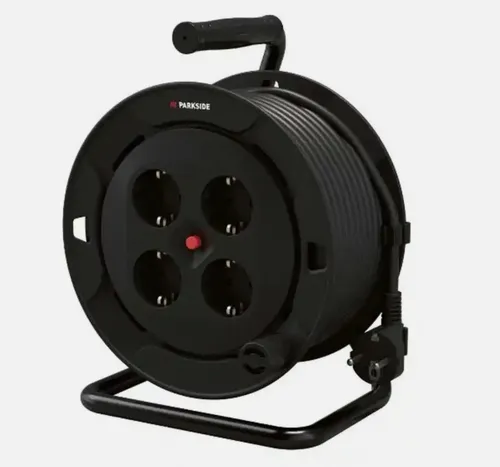 Parkside Kabeltrommel 12m mit 4 Steckdosen - Kabeltrommel mit 12m Kabel und 4 Steckdosen, ideal für flexible Stromversorgung im Innen- und Außenbereich.