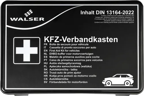 Walser Erste Hilfe Set Auto 2025 - Pflicht für jedes Fahrzeug - Der geprüfte KFZ Verbandskasten 2025 enthält 40 Teile, darunter Mund-Nasen-Schutz und Pflasterset, und ist ideal für Erste Hilfe im Notfall.