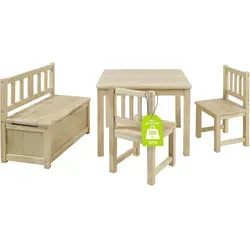 BOMI Kindersitzgruppe Holzsitzgruppe Anna - 4-tlg. für kleine Entdecker - Sitzgarnituren aus massivem Kiefernholz, perfekt für kreative Spielstunden. Die naturbelassene Oberfläche sorgt für Sicherheit und ein gesundes Raumklima.