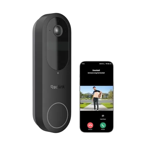 Reolink Video Doorbell, Akku Türklingel mit Kamera, 2K Kabellose Videotürklingel, 1:1 Kopf-bis-Fuß-Ansicht, 2,4/5GHz WLAN, Person/Fahrzeug/Paket-Erkennung, 2-Wege-Audio, Lokale Speicherung Ohne Gebühr