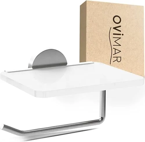 ovimar Toilettenpapierhalter Helnaes - Eleganter Glas Halter in Silber - Toilettenpapierhalter aus Glas in Silber, ideal für eine stilvolle Badezimmergestaltung und einfache Montage durch Bohren.