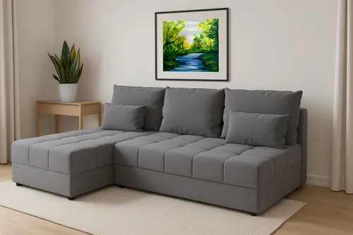 AX LIVING Hellgraues Ecksofa Klein mit Schlaffunktion Dolceo - Das elegante Ecksofa Dolceo bietet mit seiner Schlaffunktion und dem modernen Design eine stilvolle Lösung für kleine Räume. Die integrierte Liegefläche von ca. 140 × 200 cm und der praktische Stauraum machen es ideal für gemütliche Abende.