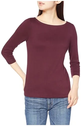 Amazon Essentials Damen Bateau-Ausschnitt T-Shirt mit 3/4-Ärmeln, Schmale Passform, Burgundy, XS