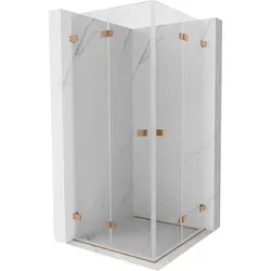Mexen Lunar-F Duo Faltbare Duschkabine 100x100 cm - Transparentes Glas, Gebürstetes Kupfer - Moderne Duschkabine mit Falttüren, 100 x 100 cm, aus 6 mm gehärtetem Glas. Ideal für platzsparende Bäder, elegant in gebürstetem Kupfer. Hochwertige Verarbeitung für langlebige Nutzung.