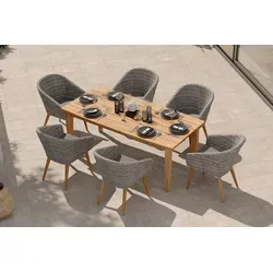 Ploß Borneo/Kota Garten-Essgruppe, natur/grau-meliert, Akazie/Alu/Polyrattan, 180x90cm, 6 Cocktailsessel, FSC®-zertifiziertes Produkt