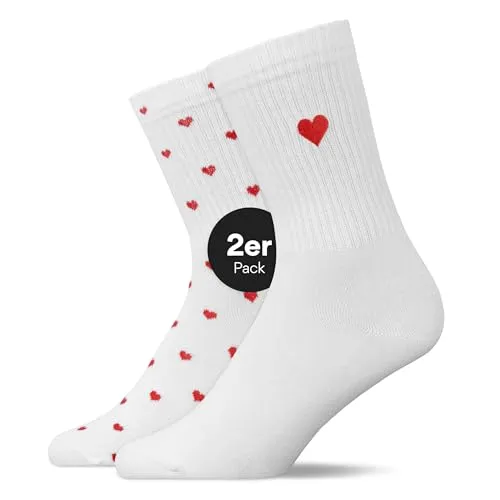 SNOCKS Tennissocken Hohe Sportsocken Love Special (2-Paar) - Nachhaltige Sportsocken aus Bio-Baumwolle, atmungsaktiv und mit liebevollem Herz-Design, ideal für sportliche Aktivitäten und den Alltag.