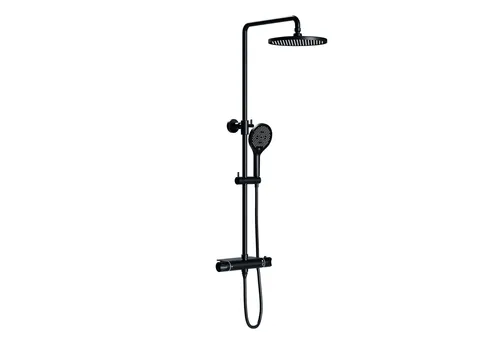 Bernstein Duschsystem 8221 PRO - Duschsäule mit Thermostat in Schwarz, Handbrause & Regenduschkopf - Brausegarnituren mit elegantem Design, inklusive Handbrause und großzügigem Regenduschkopf für ein luxuriöses Duscherlebnis.
