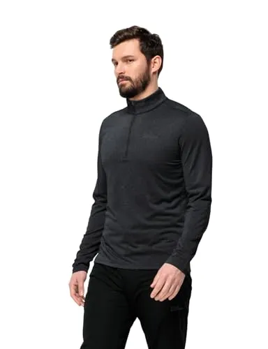 Herren Stehkragenpullover JACK WOLFSKIN "SKY THERMAL HZ M", Gr. L, schwarz - Funktionsjacke mit hohem Tragekomfort, atmungsaktiv und schnelltrocknend, ideal für Outdoor-Aktivitäten und als Baselayer